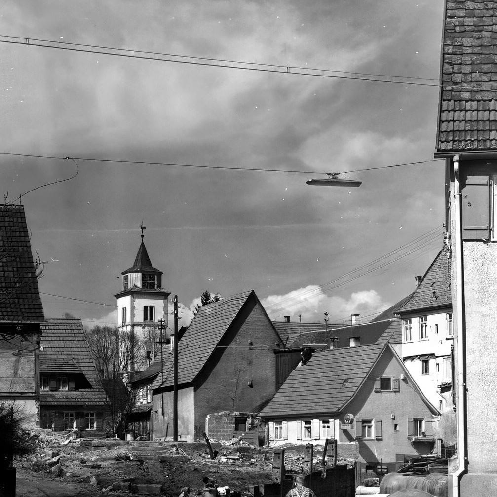 1963: Bauarbeiten in der heutigen Neckartenzlinger Straße (Quelle: Walter Brants)